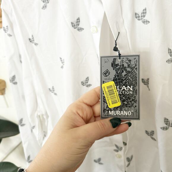 NWT Murano Slim Fit Button Down Shirt White Printed Cotton Long Sleeve Size L - Picture 4 of 8